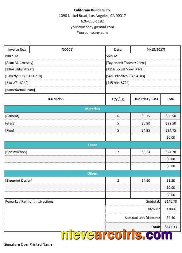 Professional Construction Invoice